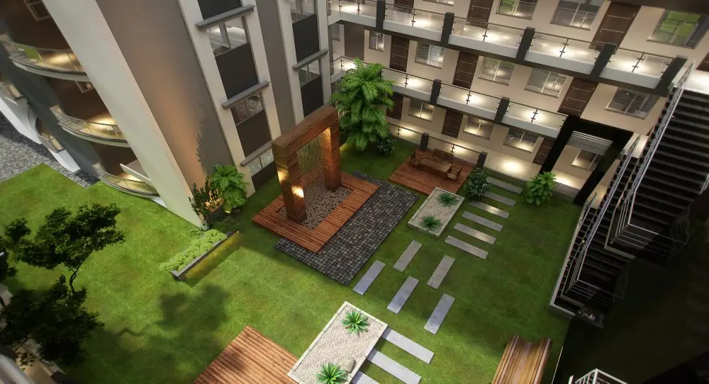 Landscaped inner courtyard viewed from above