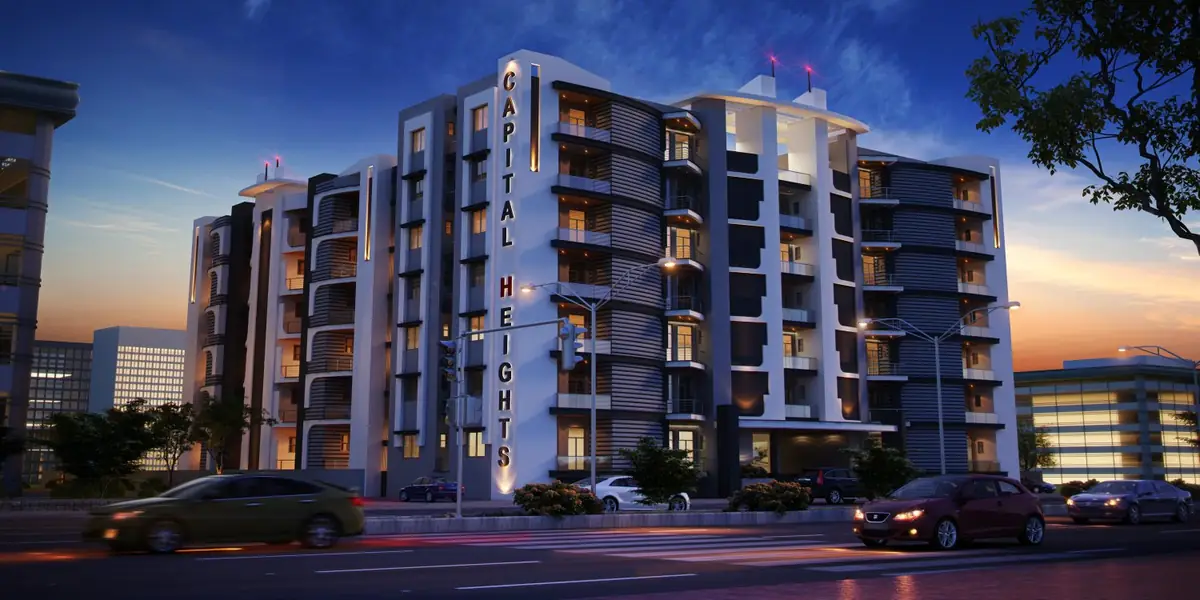 Capital Heights at dusk, with its illuminated name sign