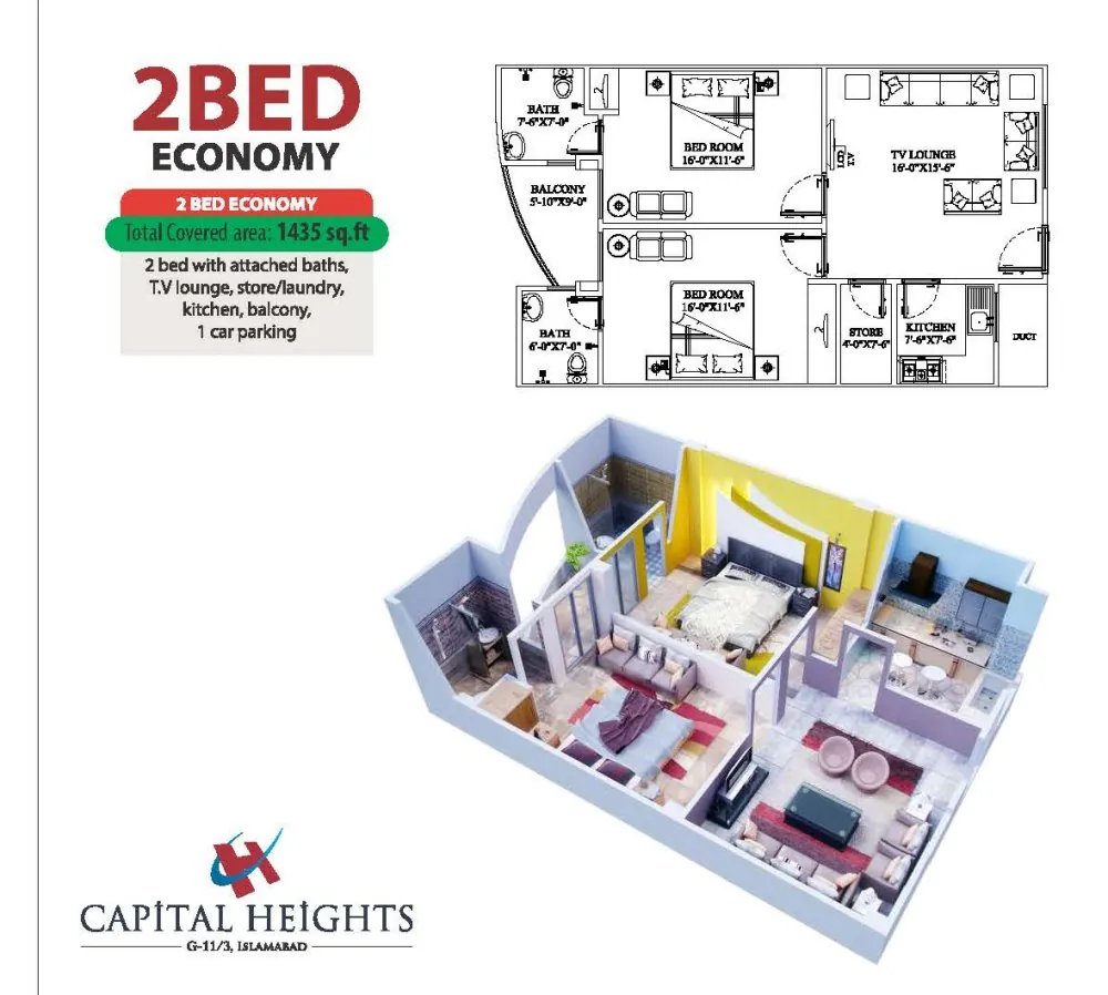 Official floor plan, 2 Bed Economy