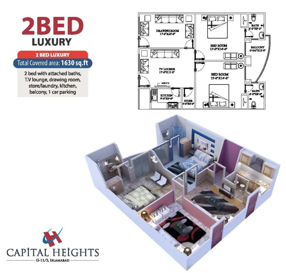 Official floor plan, 2 Bed Luxury