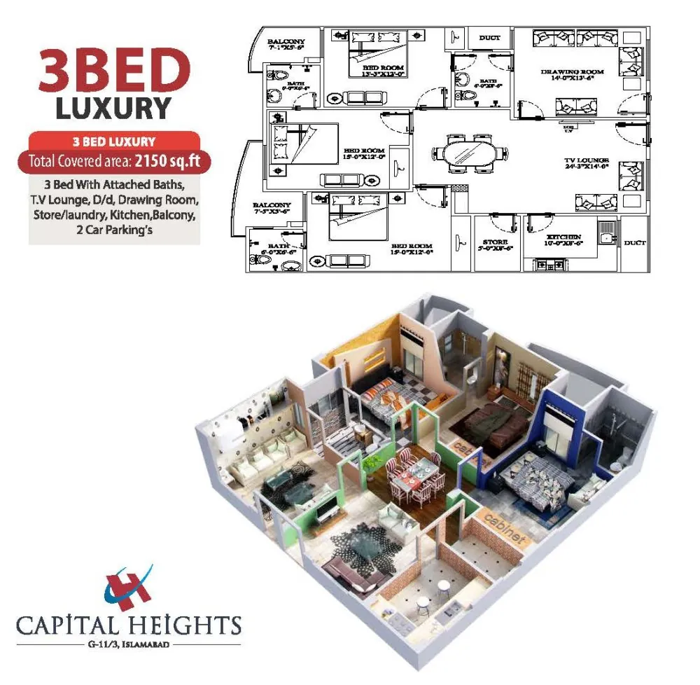 Official floor plan, 3 Bed Luxury